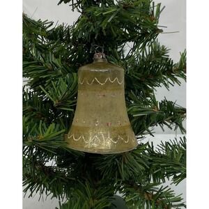 Vintage Mercury Glass Bell Ornament Gold Painted Hand Decorated Christmas